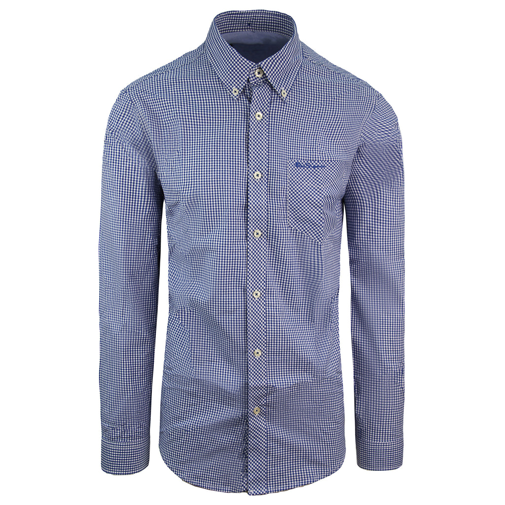 Ben Sherman Checkered Mens Blue Oxford Shirt