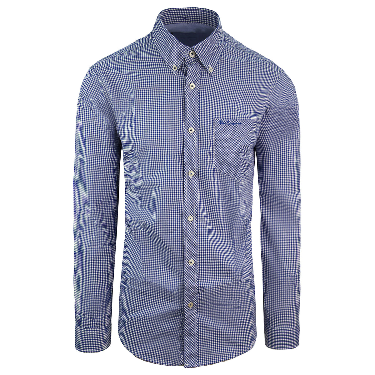 Ben Sherman Checkered Mens Blue Oxford Shirt