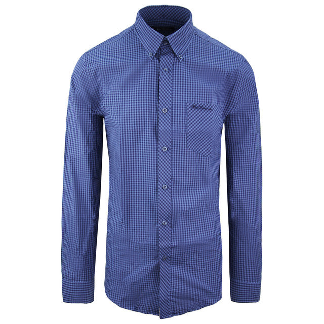 Ben Sherman Checkered Mens Blue Oxford Shirt