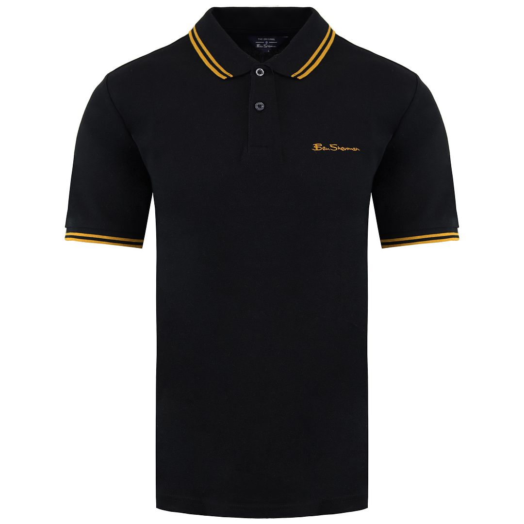 Ben Sherman Twin Tipped Mens Black Polo Shirt