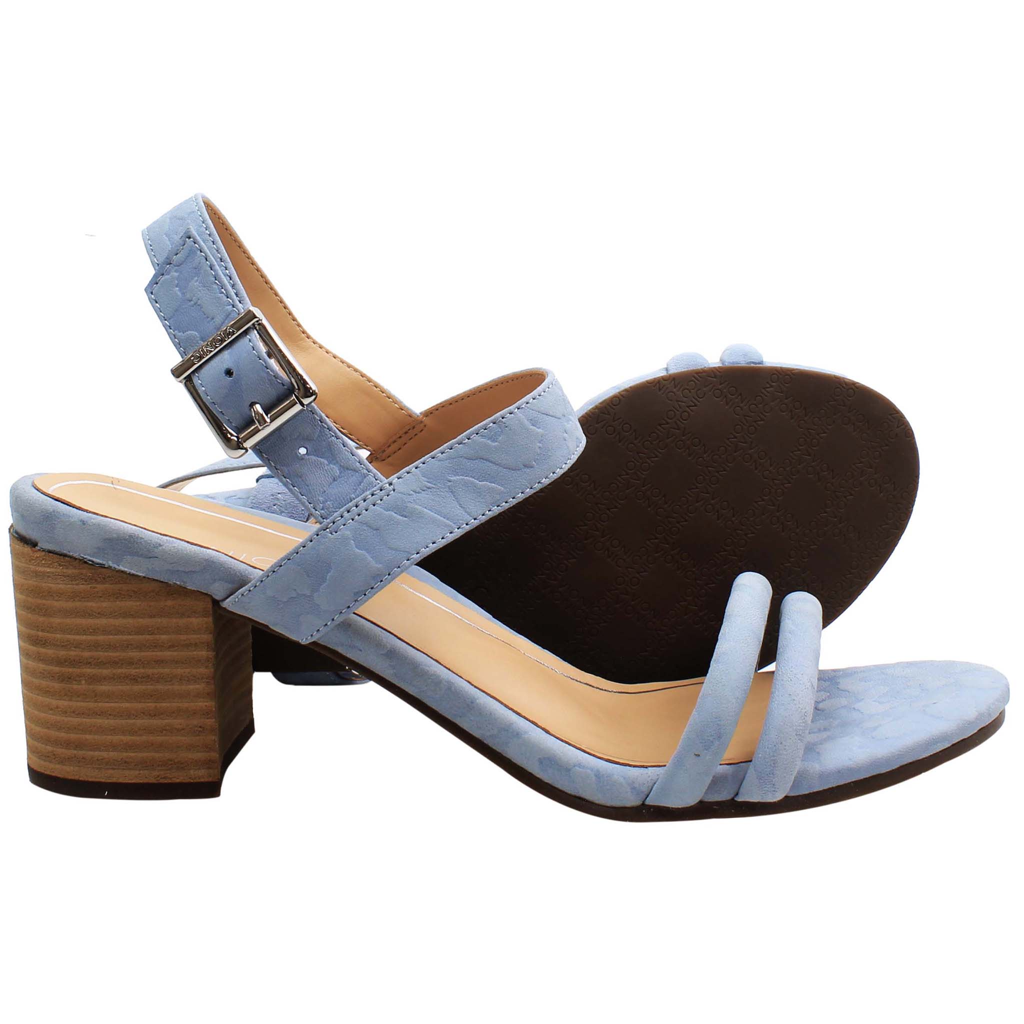 Vionic Paula Embossed Womens Blue Heeled Sandals