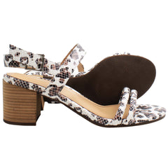 Vionic Paula Embossed Leopard Womens White/Brown Heeled Sandals