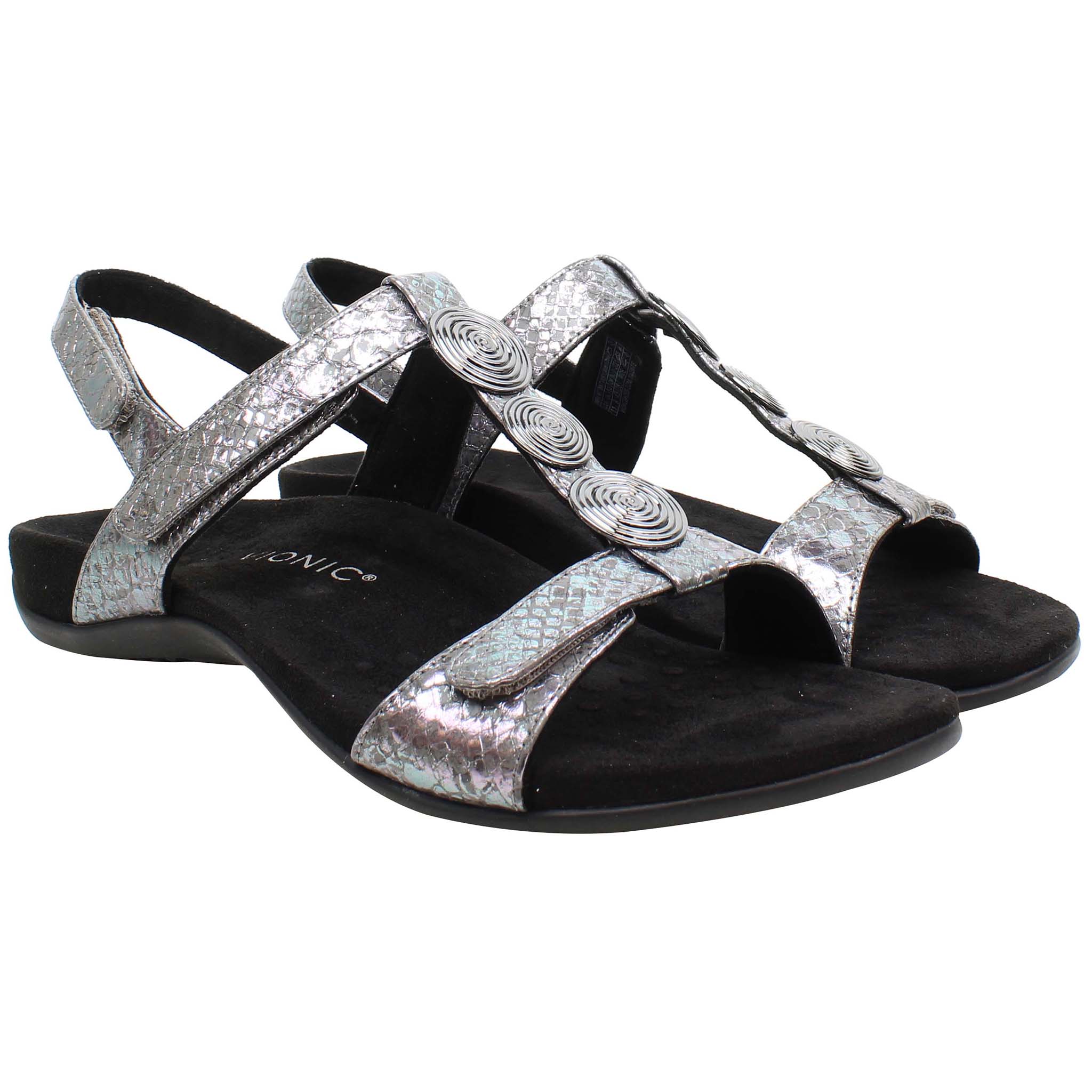 Vionic Rest Farra Met Snake Womens Silver Sandals