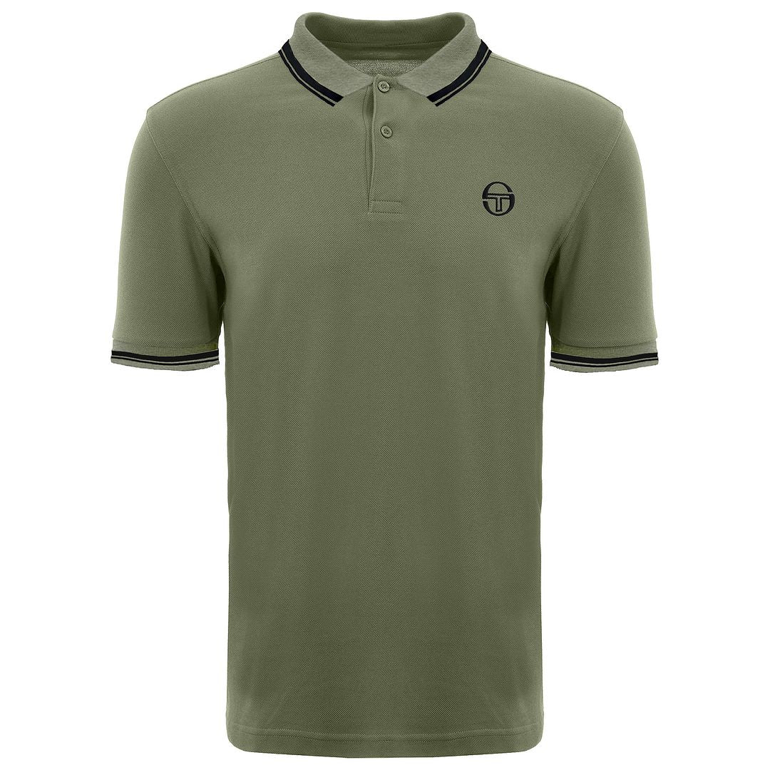 Sergio Tacchini Iconic Stripe Mens Army Green Polo Shirt