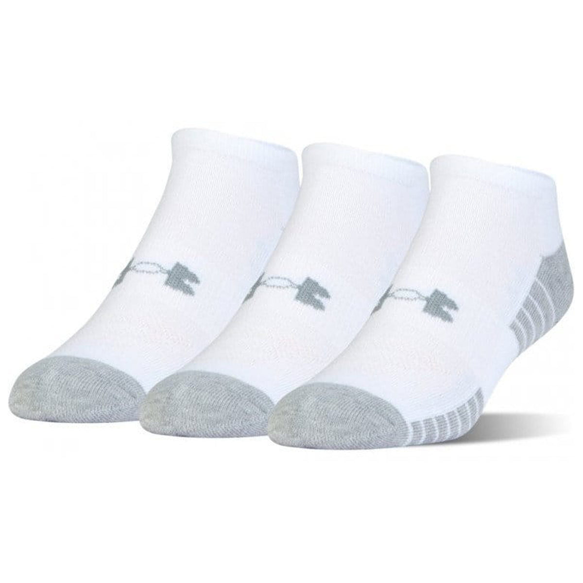 Under Armour 3-Pack HeatGear Mens White/Grey No Show Socks