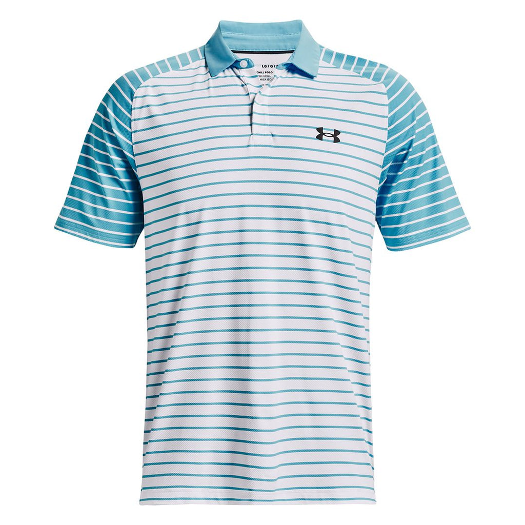 Under Armour Iso-Chill Mens White/Blue Stripe Polo Shirt