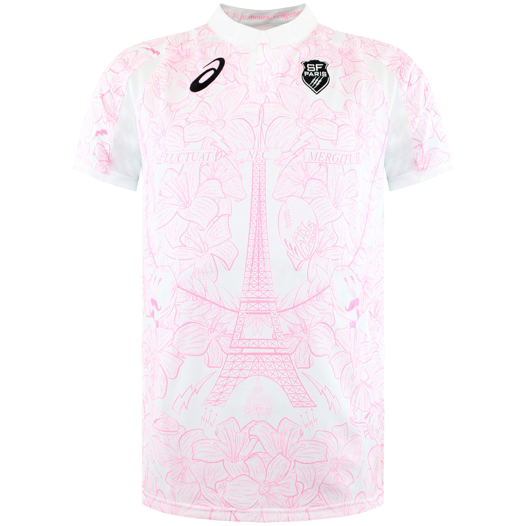 Asics SF Stade Francais Mens White/Pink Rugby Shirt