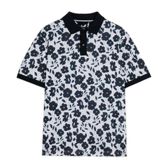 Ted Baker Baskst Printed Mens Blue/Ecru Polo Shirt