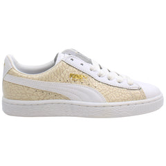 Puma Basket Crocodile Mens White/Gold Trainers