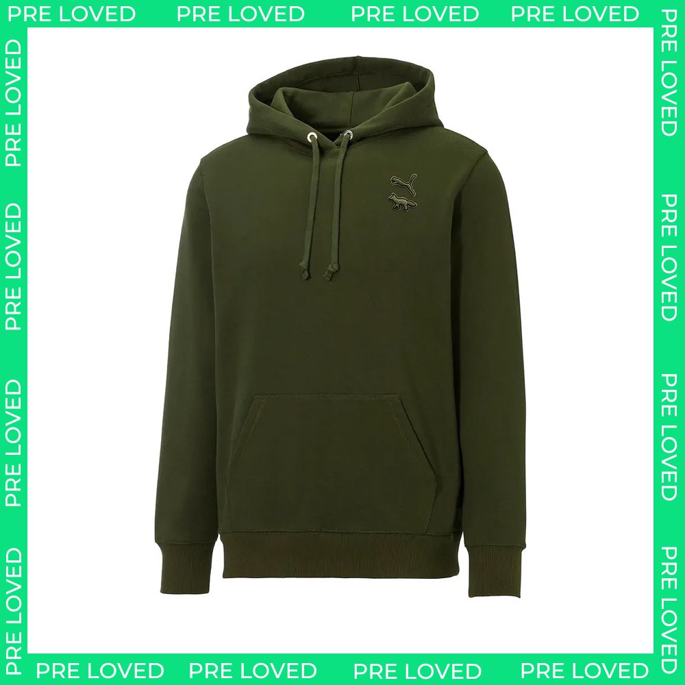 Puma x Maison Kitsune Mens Dark Green Hoodie - Marks on the front