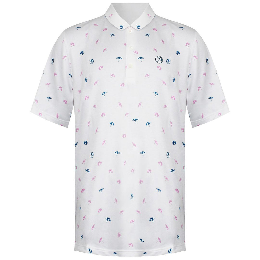 Puma x Arnold Palmer Short Sleeve Collared White Mens Dancing Umbrellas Golf Polo Shirt 533021 01