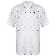 Puma x Arnold Palmer Short Sleeve Collared White Mens Dancing Umbrellas Golf Polo Shirt 533021 01