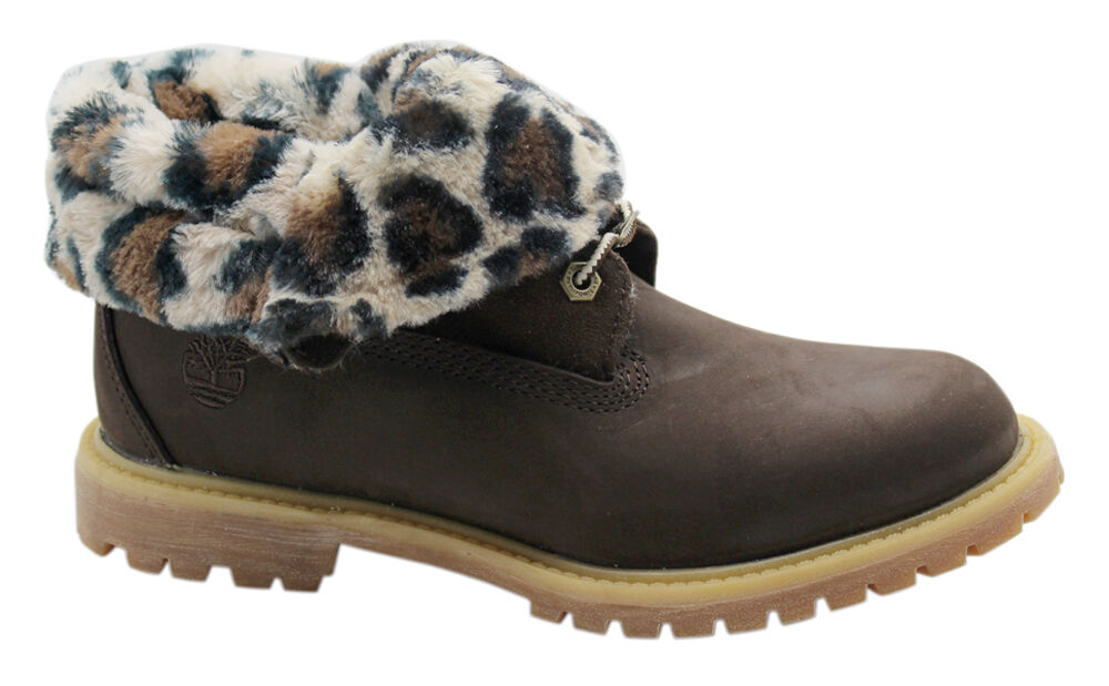 Timberland Authentic Teddy Roll Top Womens Cheetah Brown Leather Boots