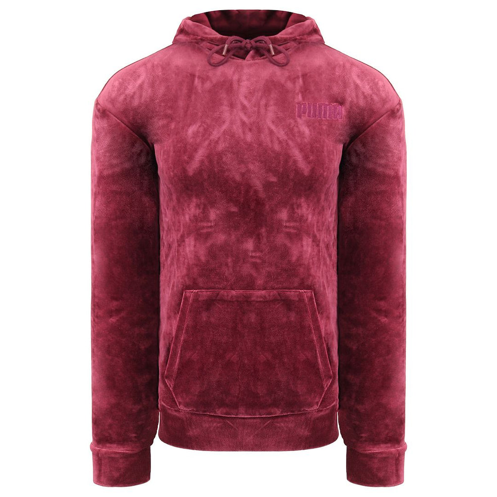 Puma Embroidered Womens Wine Red Velour Hoodie