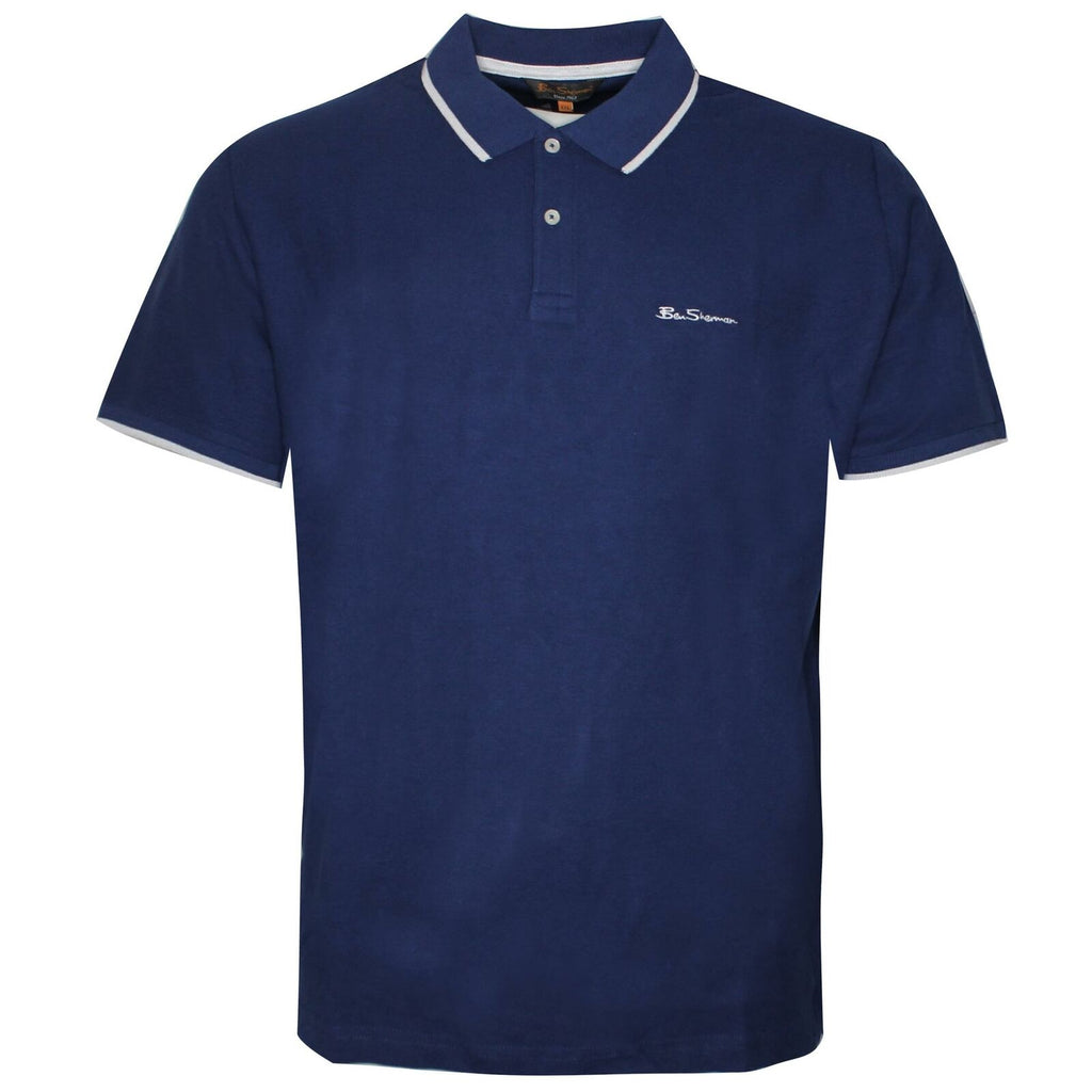 Ben Sherman Mens Tipped Pique Blue Polo Shirt