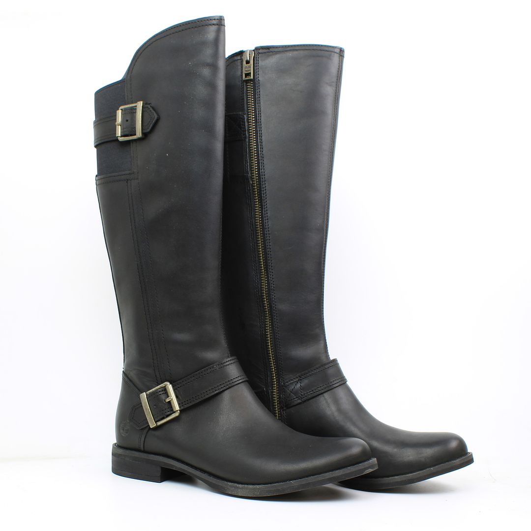 Timberland Womens Savin Hill Buckle Knee High Side Zip Boots Black