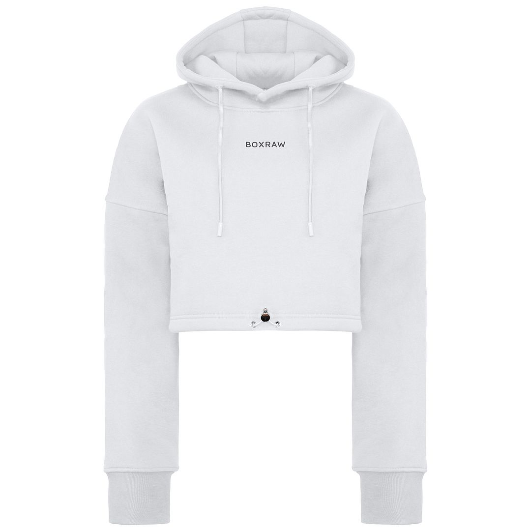 BoxRaw Johnson Womens White Cropped Hoodie