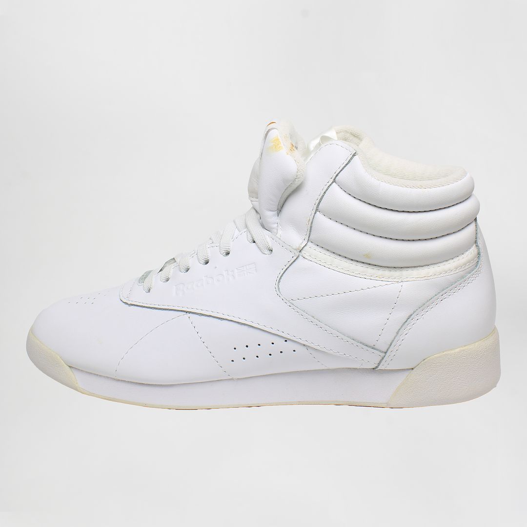 Reebok Freestyle High Satin Bow Womens White Trainers DIRTY