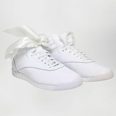 Reebok Freestyle High Satin Bow Womens White Trainers DIRTY