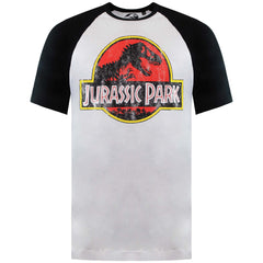 Jurassic Park Distressed Logo Mens White/Black T-Shirt