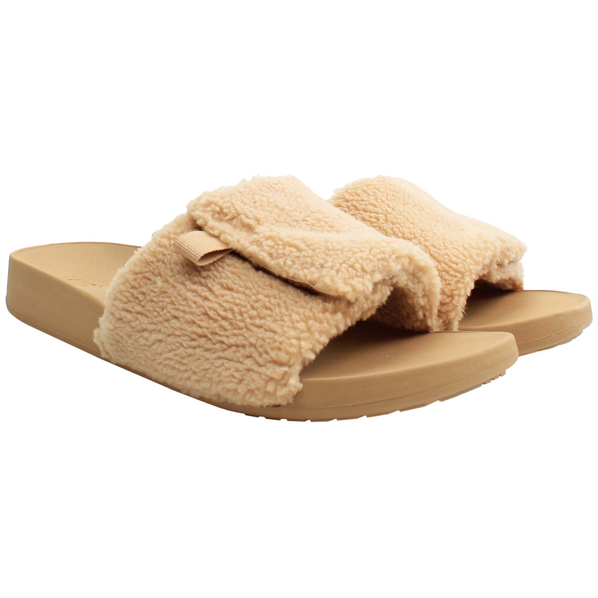 Vionic Keira Shearling Womens Brown Sliders