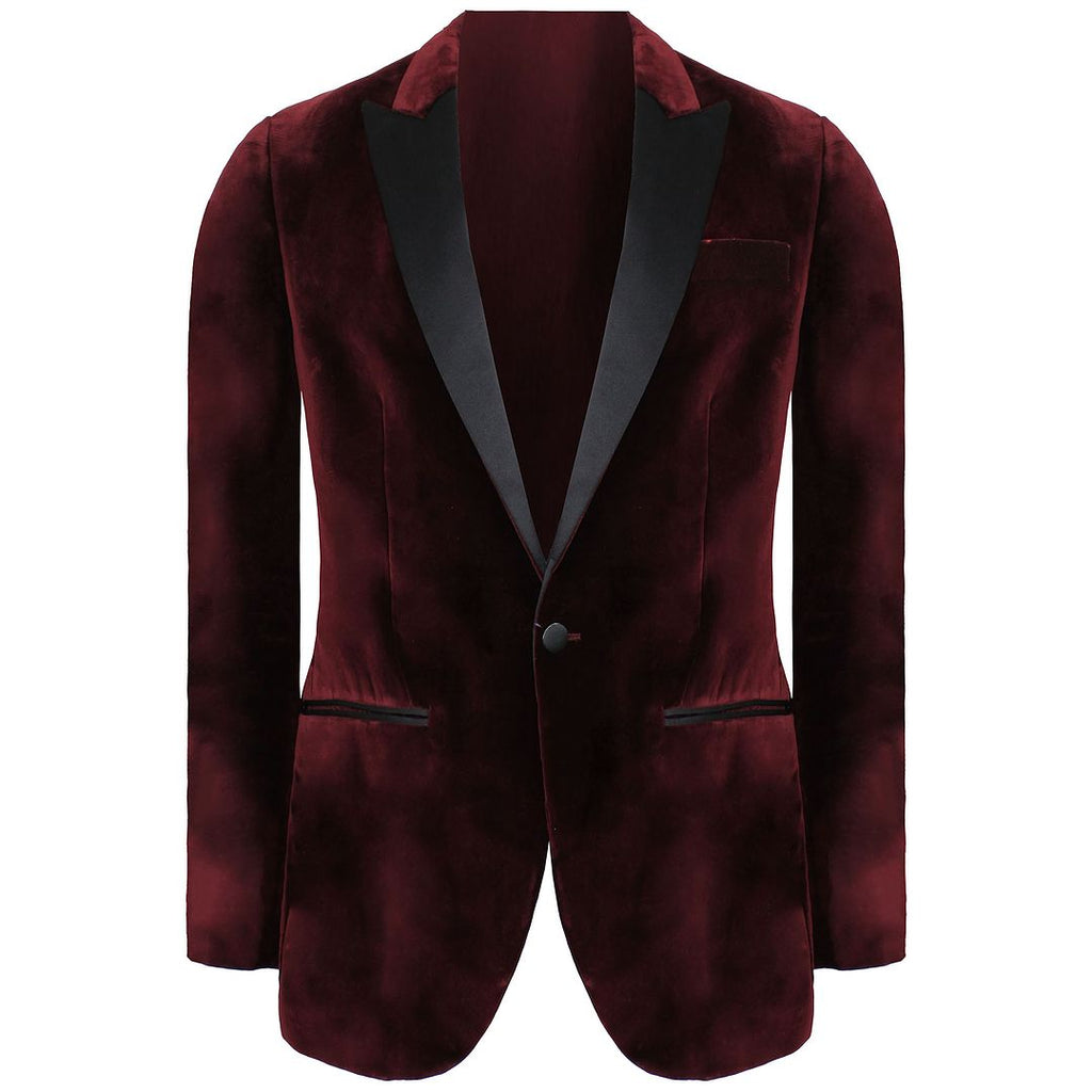 Hackett London Peak Lapel Mens Wine Velvet Blazer