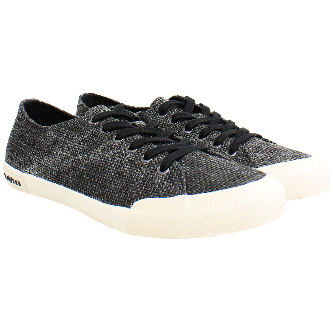 Seavees Monterey Raffia Womens Black Plimsolls