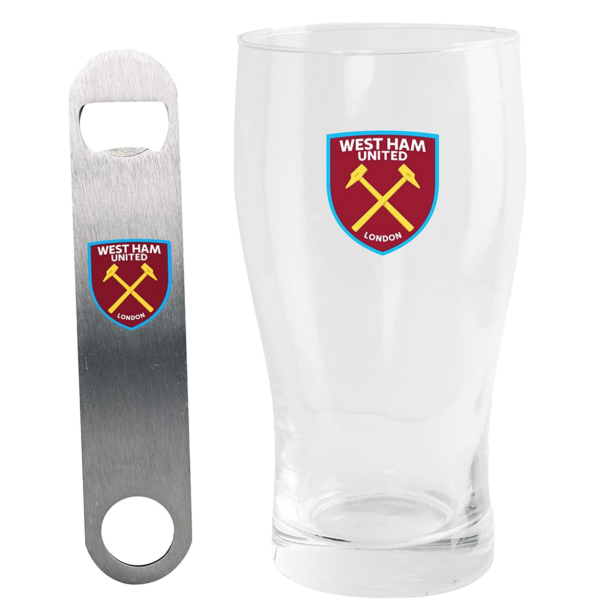 West Ham United FC Pint Glass & Bottle Opener Set