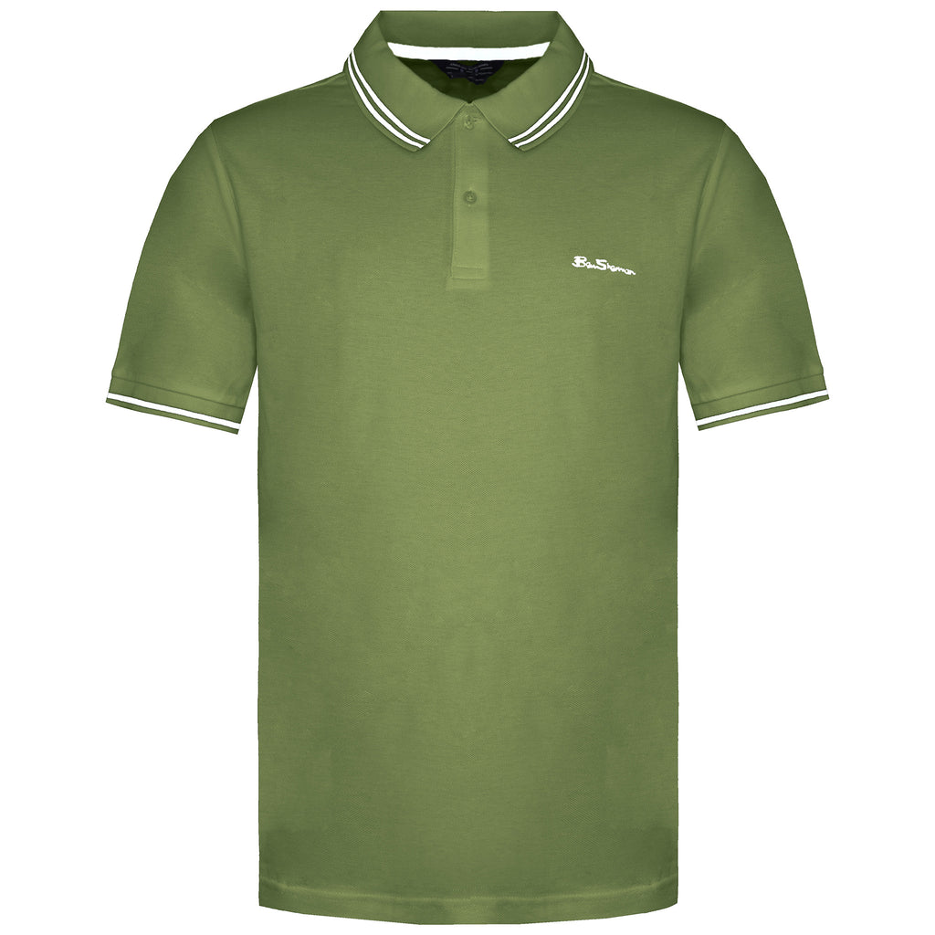 Ben Sherman Twin Tipped Mens Olive/White Polo Shirt