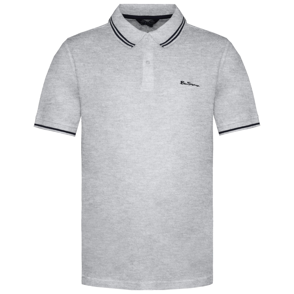 Ben Sherman Wide Twin Tipped Mens Grey Polo Shirt