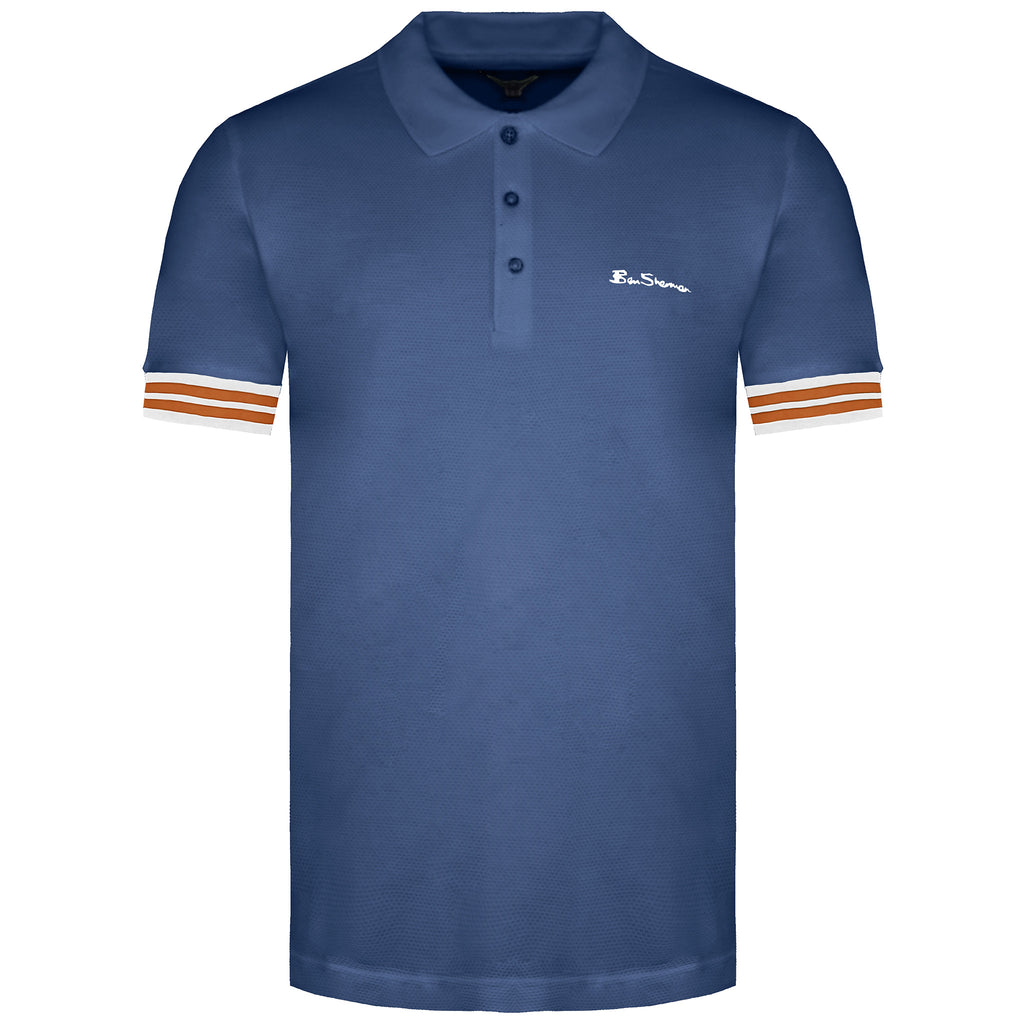 Ben Sherman Pineapple Pique Mens Blue Polo Shirt