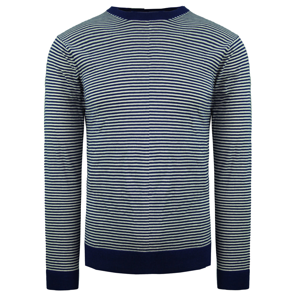 Scotch & Soda Striped Crew Neck Knit Long Sleeve Blue Mens Sweater