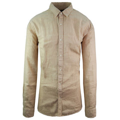 Scotch & Soda Garment-Dyed Regular Linen Long Sleeve Sand Mens Shirt