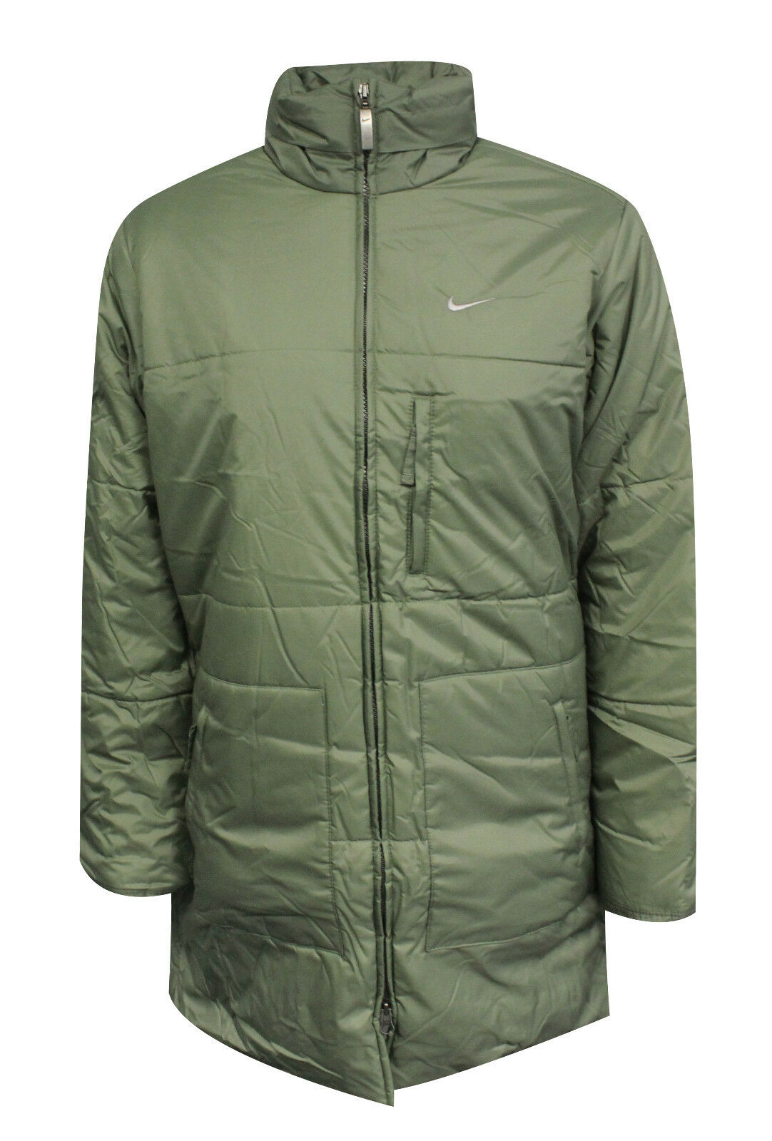 Nike Womens Mid Length Zip Up Coat Funnel Neck Khaki Jacket 261421 302 X41B