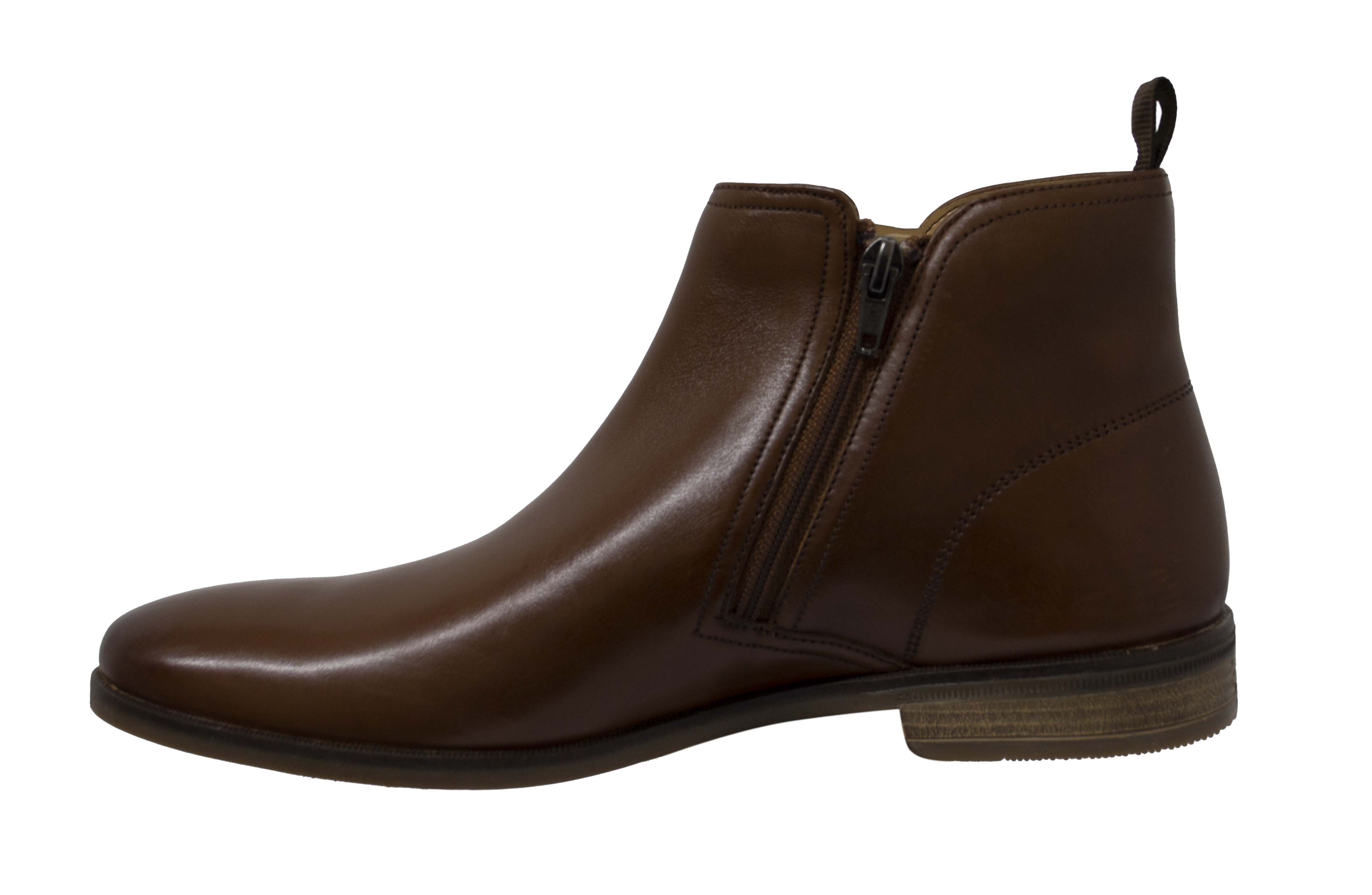 Clarks Stanford Zip Tan Brown Leather Chelsea Boots - Mens