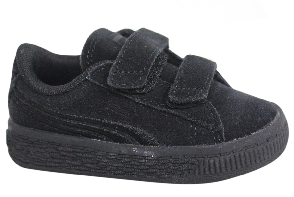 Puma Suede Classic Badge V Infant Strap Up Black Leather Trainers 362953 01 B11C