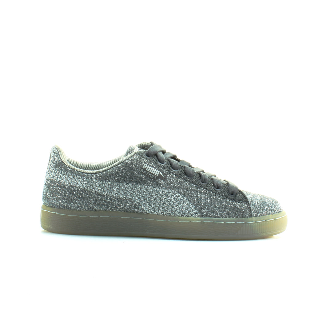 Puma Basket Knit Mens Metallic Silver Trainers