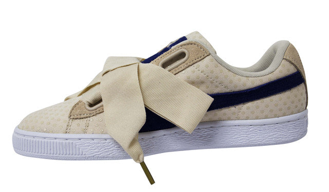 Puma Basket Heart Denim Womens Beige Textile Lace Up Trainers 363371 03