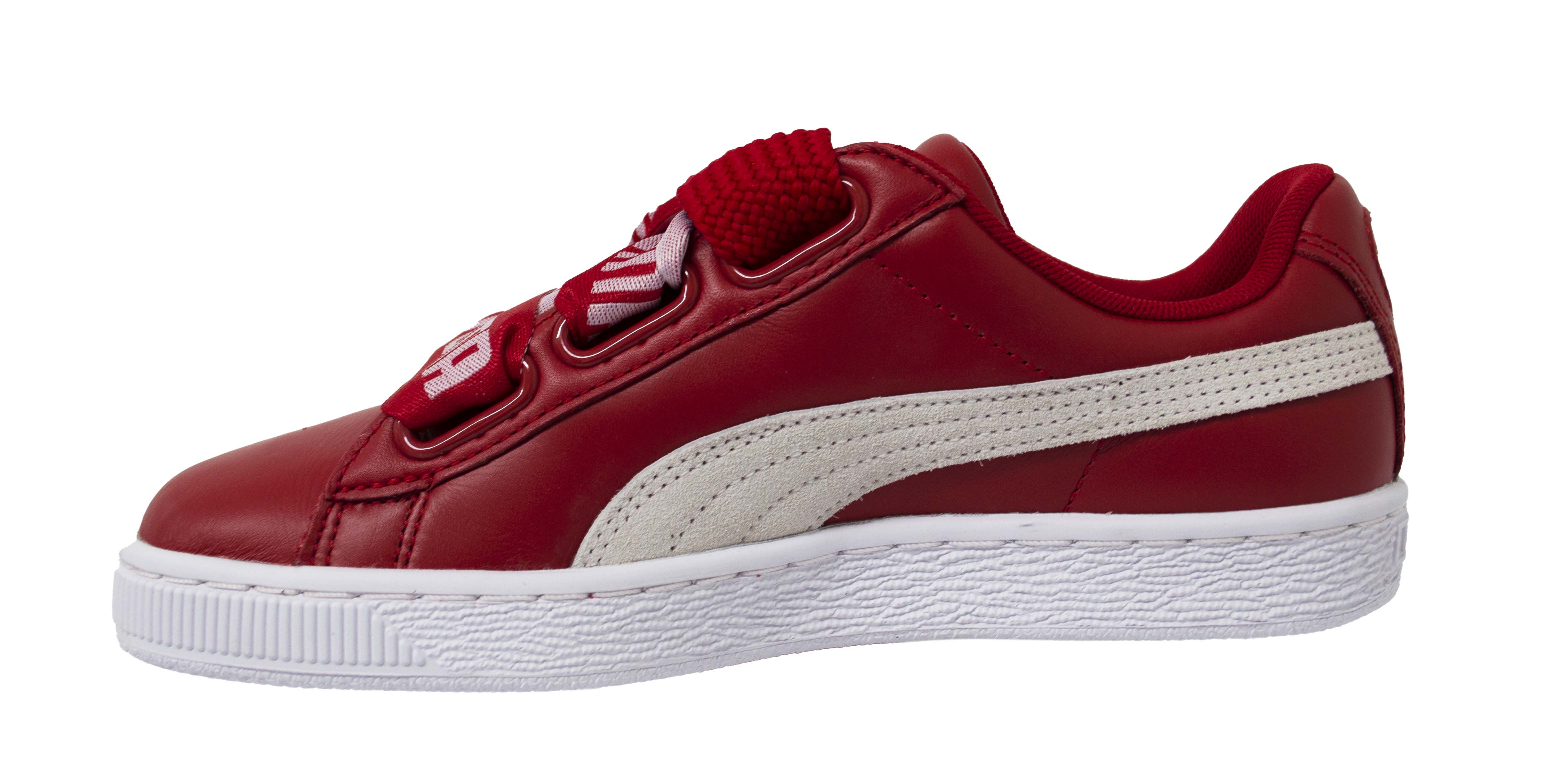 Puma Basket Heart DE Womens Red Leather Lace Up Trainers 364082 03