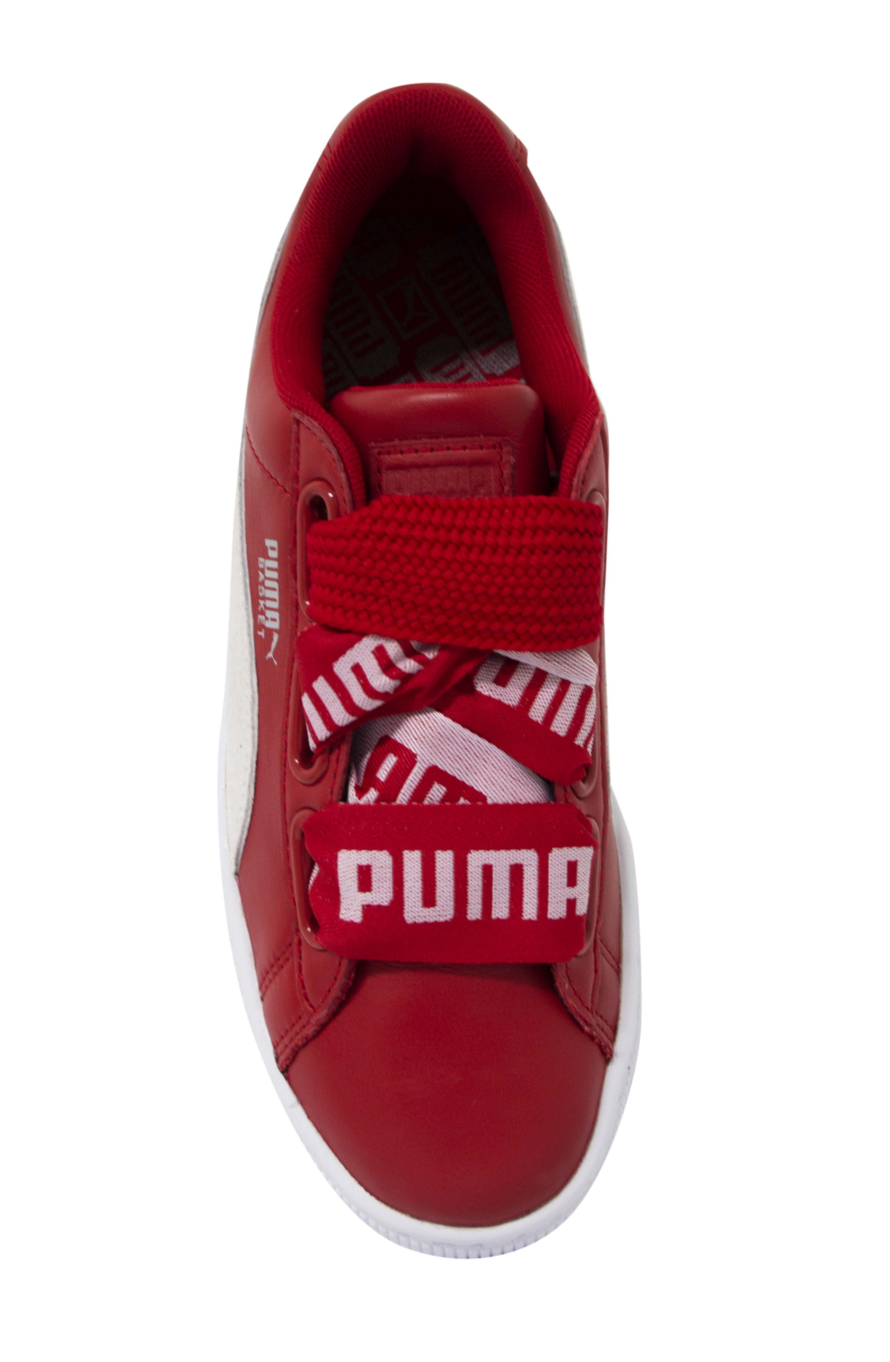 Puma Basket Heart DE Womens Red Leather Lace Up Trainers 364082 03