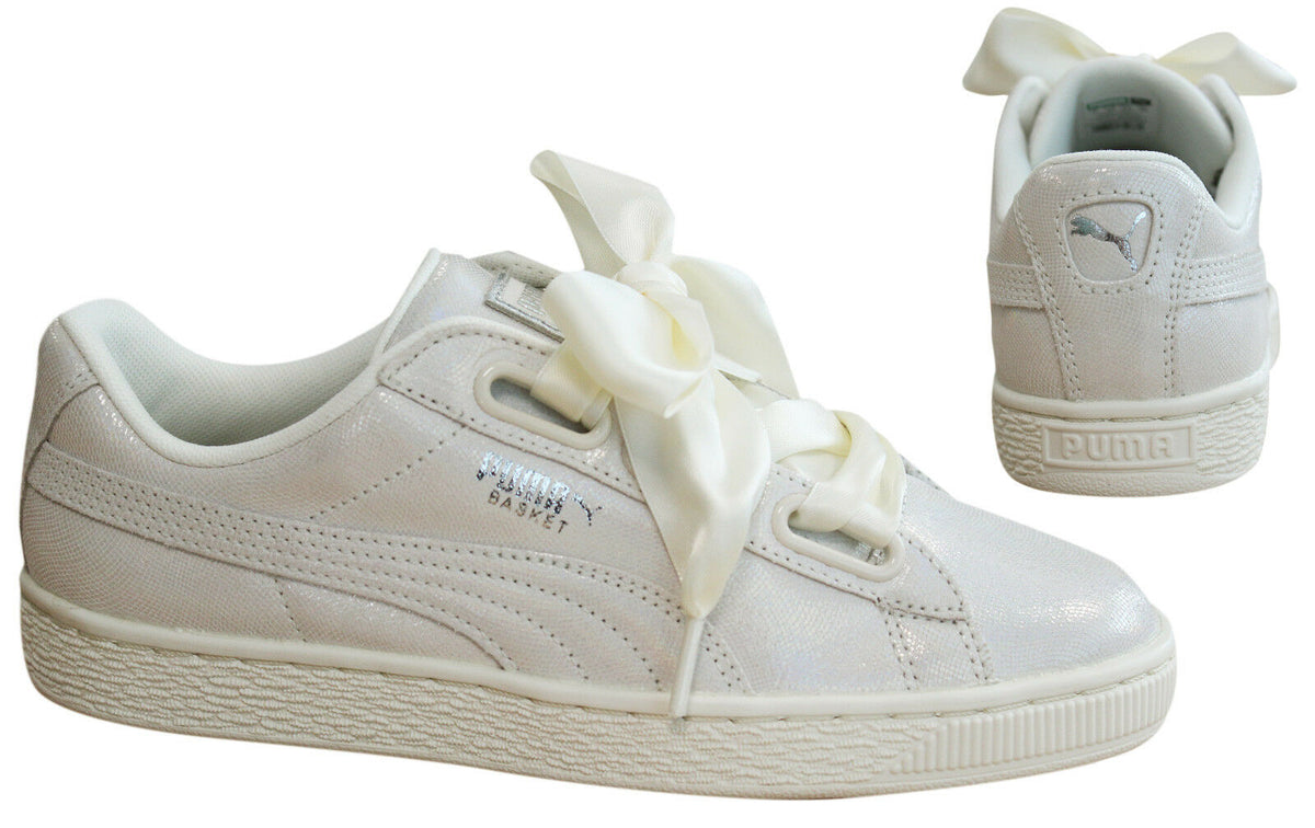 Puma Basket Heart Night Sky Womens Trainers Lace Up White Leather 364108 02 B85C