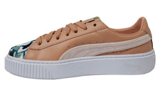 Puma Platform Hyper Emb Peach Leather Lace Up Womens Trainers 366123 02