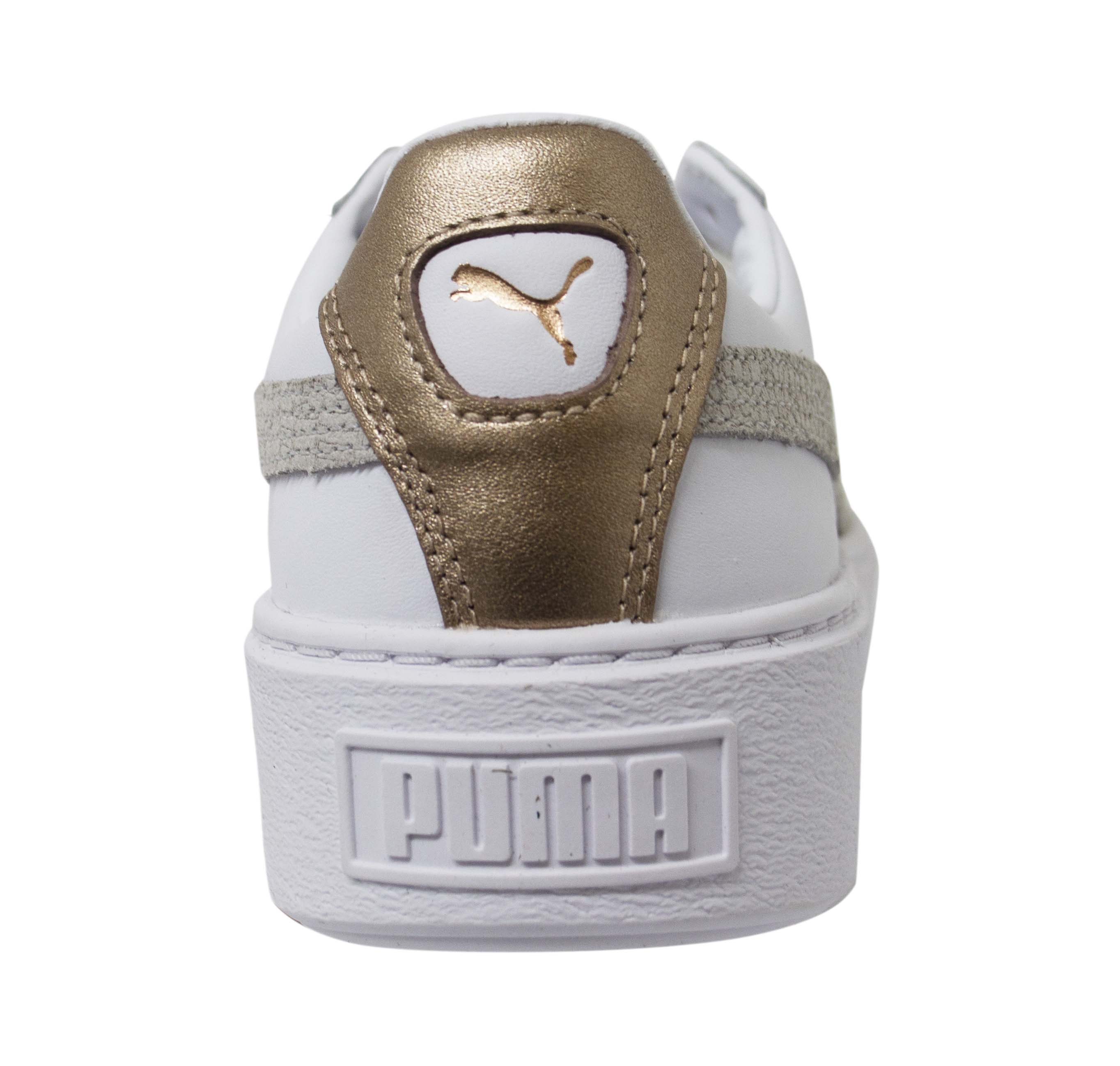 Puma Basket Platform Europhia Womens White Leather Lace Up Trainers 366814 02