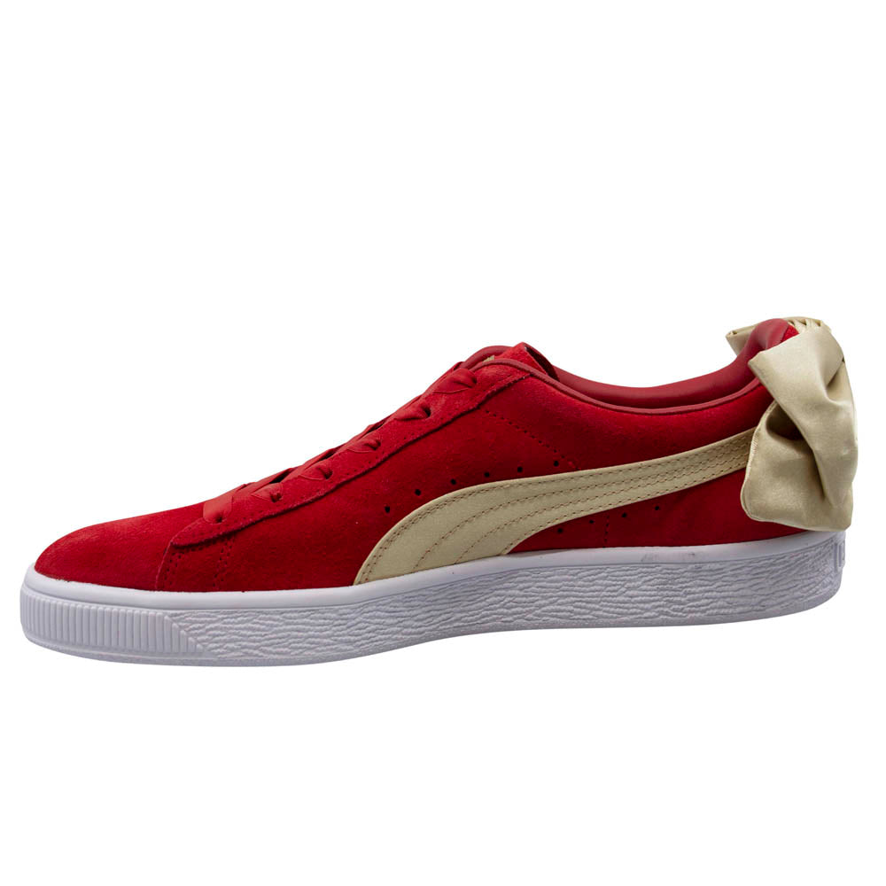 Puma Suede Bow Varsity Red Gold Leather Low Lace Up Trainers - Womens