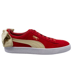 Puma Suede Bow Varsity Red Gold Leather Low Lace Up Trainers - Womens