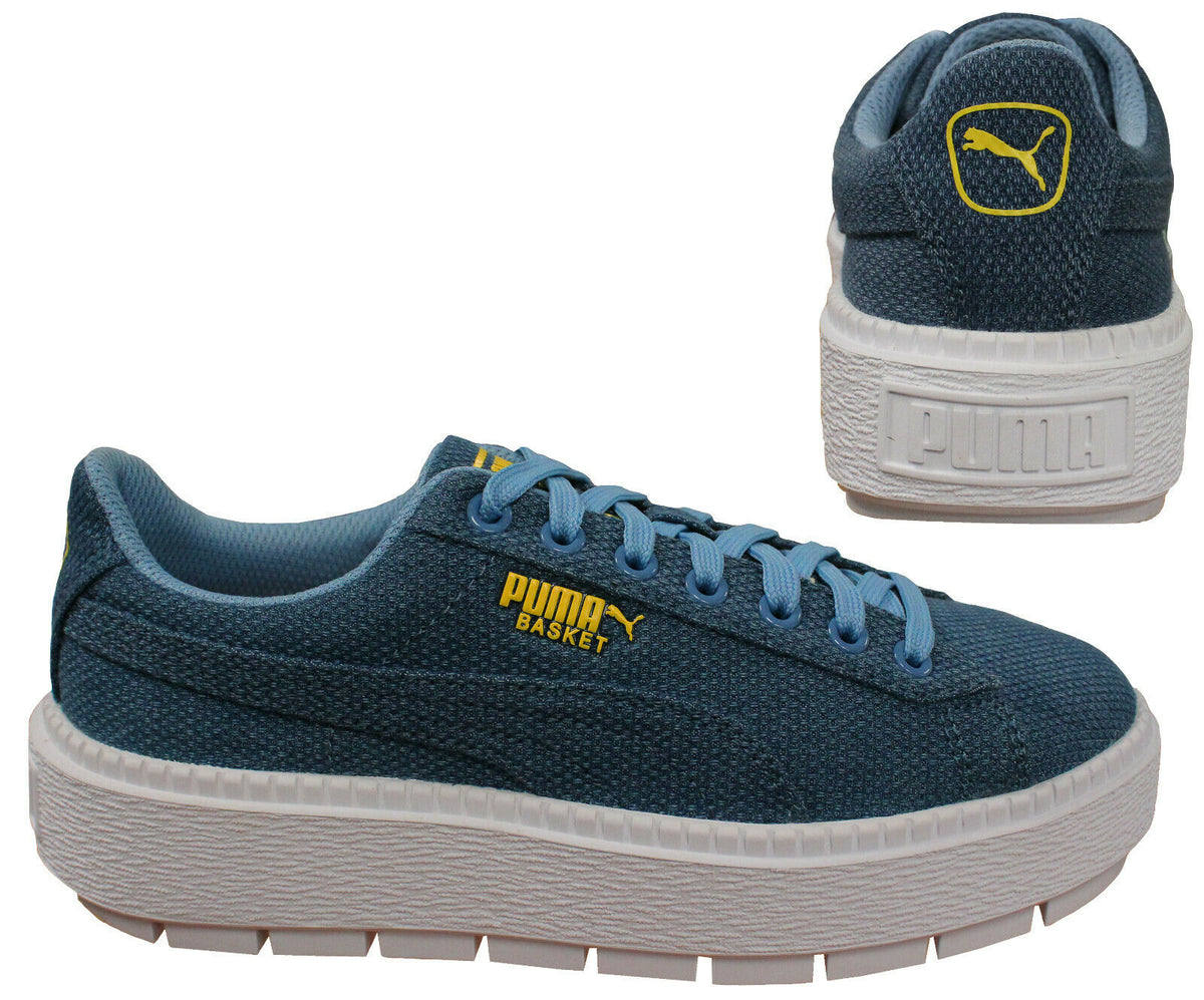 Puma Basket Platform Trace Denim Womens Cleated Low Top Trainers 36783 Sport It First