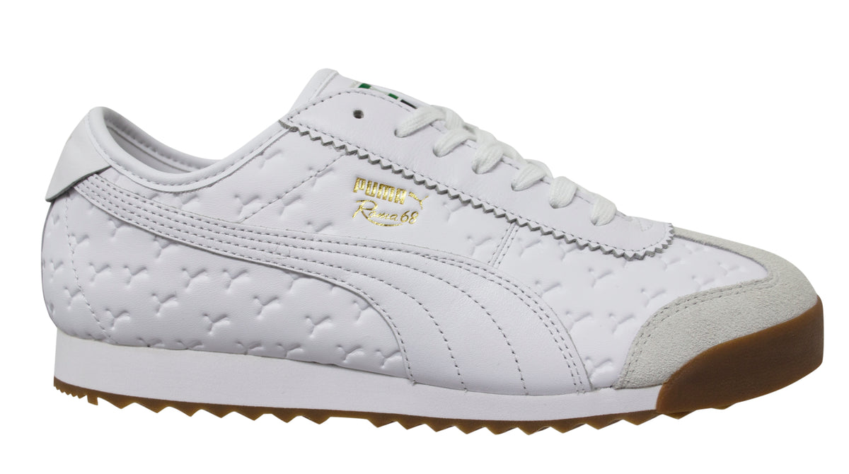 Puma Roma 68 Gum White Leather Low Lace Up Mens Trainers 370600 02