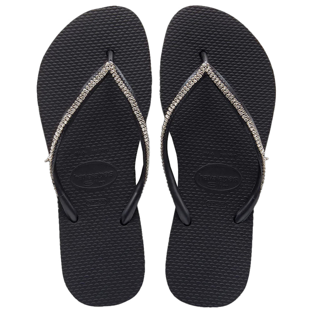 Havaianas Swarovski Slim Crystal Mesh Womens Black Flip-Flops