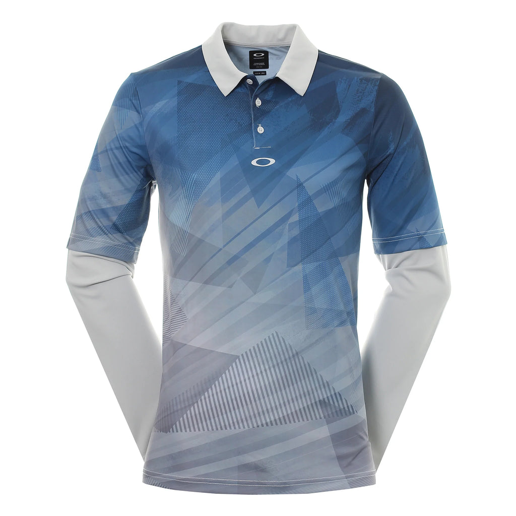 Oakley Long Sleeve Printed Blue Grey Mens Golf Graphic Shirt 434331 202