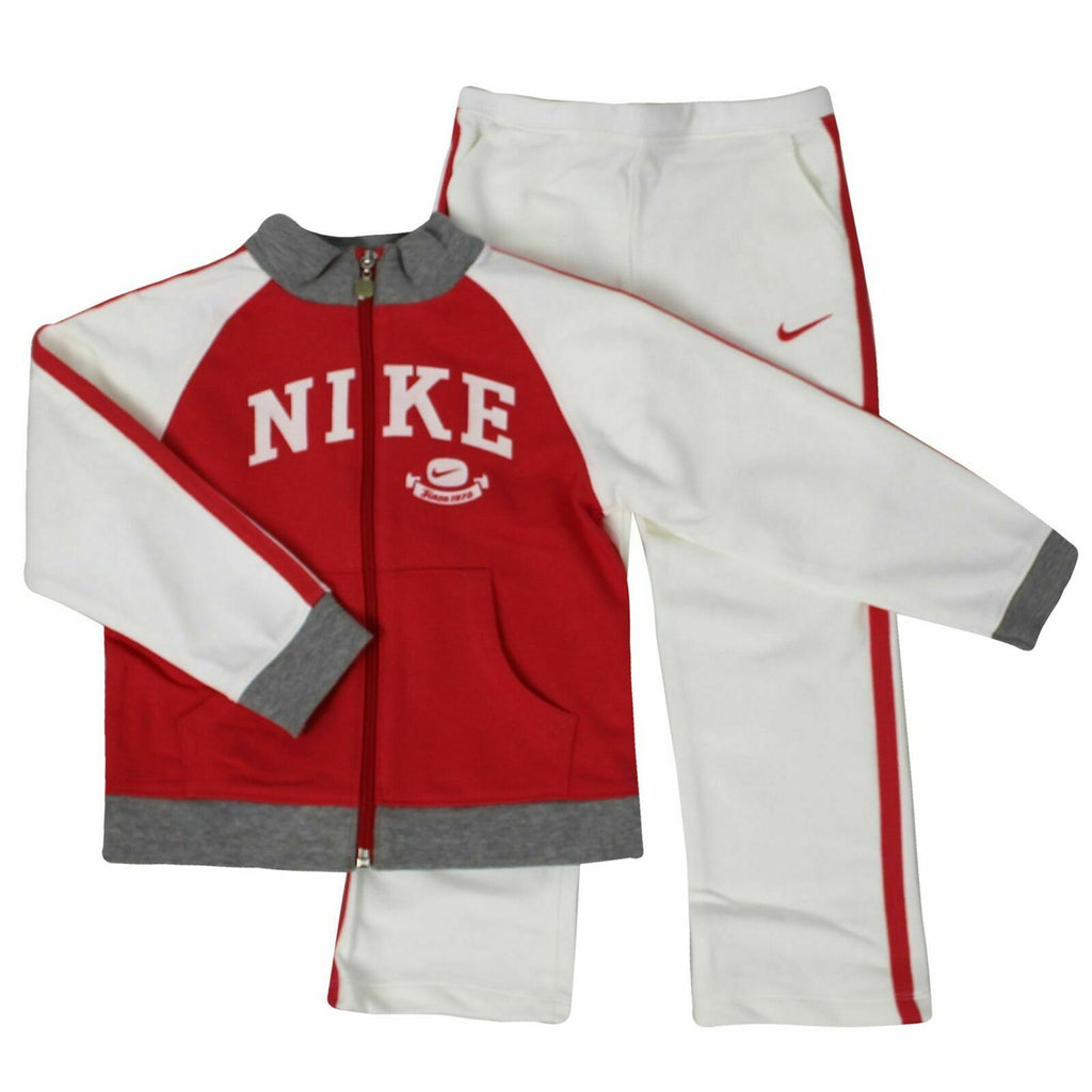 Nike Long Sleeve  Stretch Waist Bottoms Red White Kids Tracksuit 494349 622